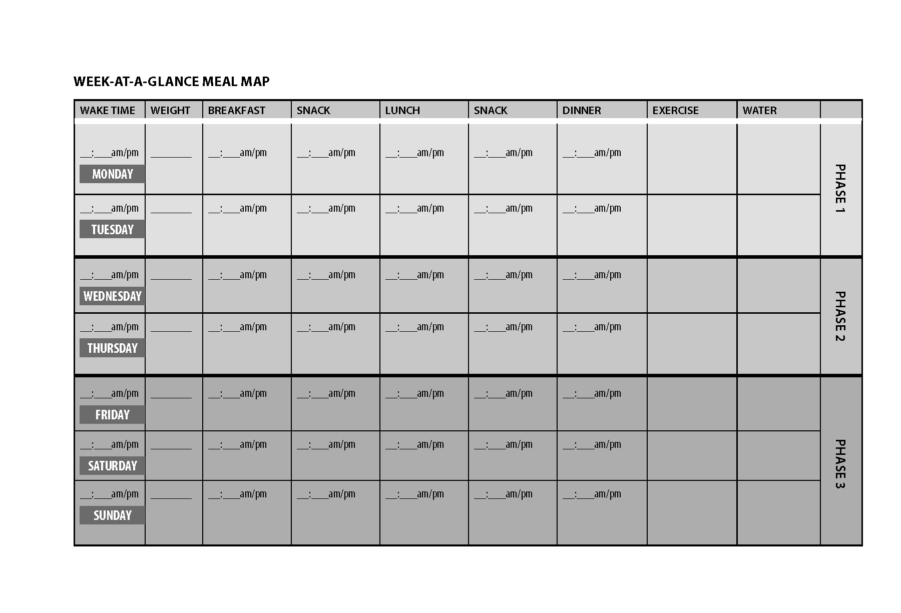 Blank Meal Plan A Week At A Glance Meal Map 